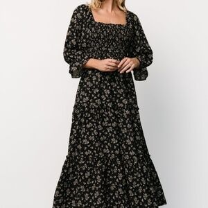 Baltic Born Margareta Tiered Dress | Black Floral Size L